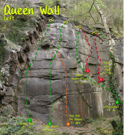 rock climbing topo for Queen Wall Left at Sirhowy