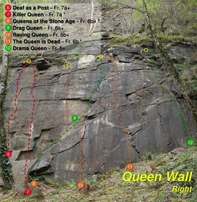 rock climbing topo for Queen Wall Right at Sirhowy