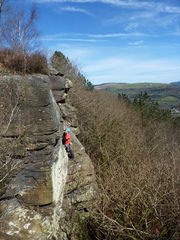 Al Rosier on the second ascent of Soiled Goods, Cilfrew Edge