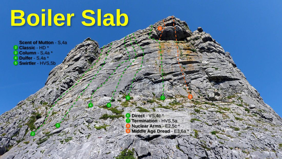 rock climbing topo of Boiler Slab left-hand side, Gower