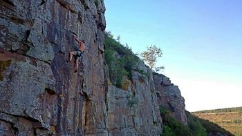 Steve Pack on the second ascent of Phogeys Wall - Fr.7a **